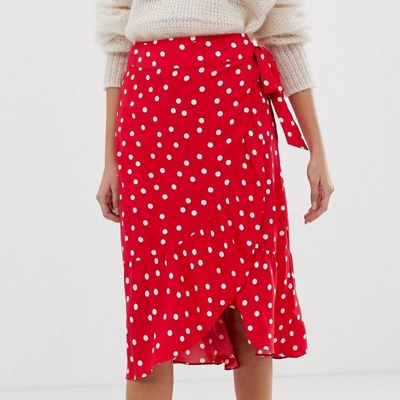 red polka dot wrap skirt